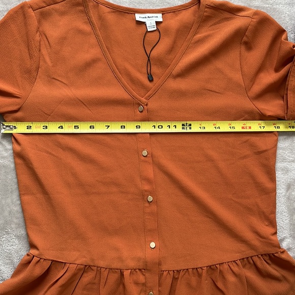 Frank & Oak Blouse Burt orange peplum button up S - Picture 5 of 6